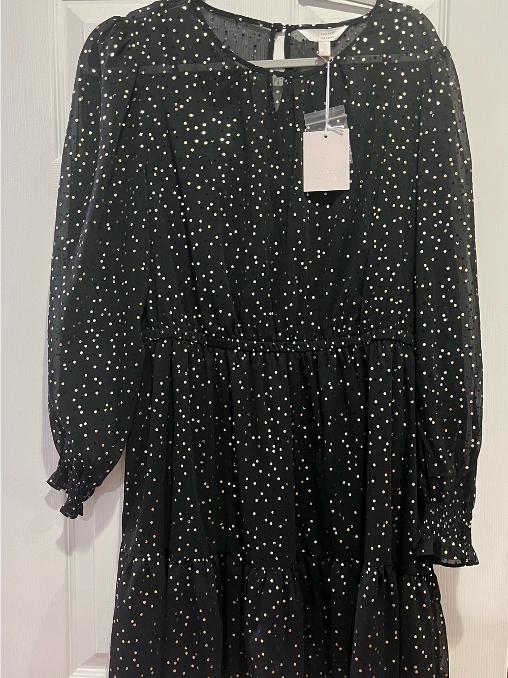 LC Lauren Conrad Black Polka Dot Long Sleeve Tiered Dress